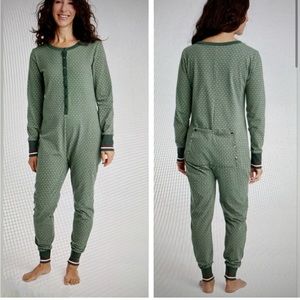 NWT Hearth & Hand Christmas Onesie PJ'S Long John Green Button-up Rear Flap NEW